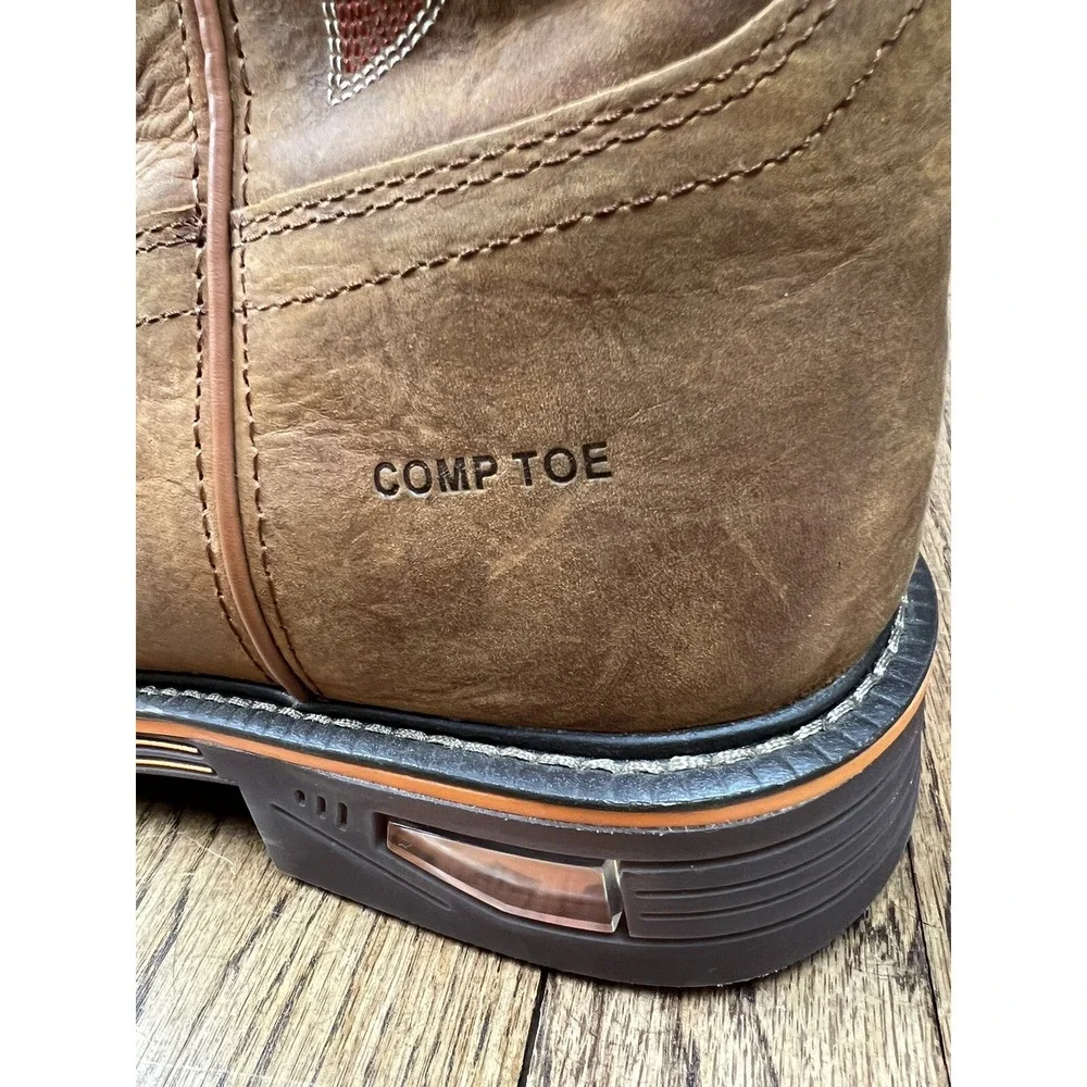 Justin Resistor Comp Toe Work Boots CR4016 Russet Brown Leather Waterproof Sz 14